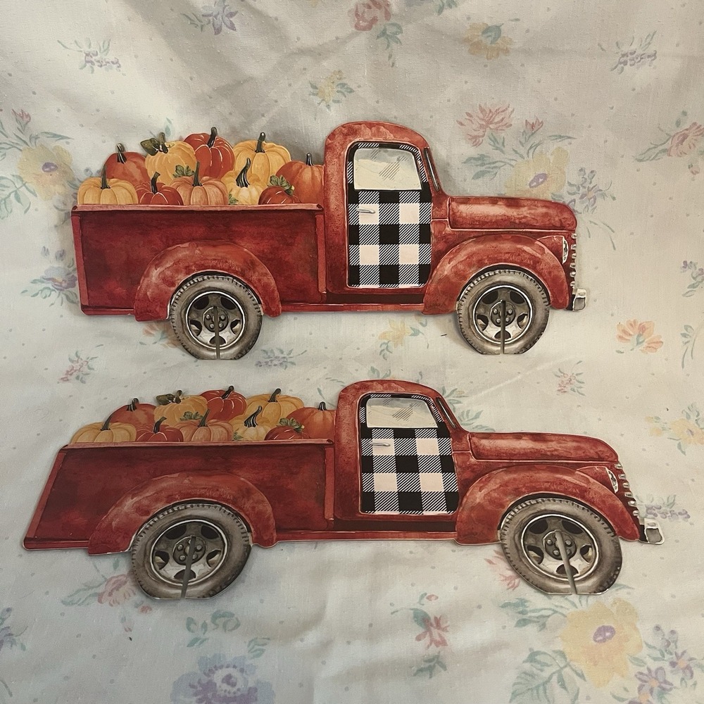 Fall Red Truck‎ & Pumpkins 12.5" x 5.5" Table Party Decor Centerpieces 2 Trucks